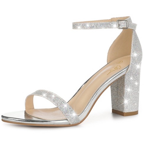 Silver glitter outlet peep toe heels