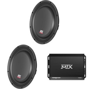 MTX TERMINATOR 500-Watt RMS 2Ω Mono Block Class D Amplifier and Two MTX Audio 3510-04S 35-Series 10" 300W RMS 4-Ohm Shallow Mount Subwoofer - 1 of 4