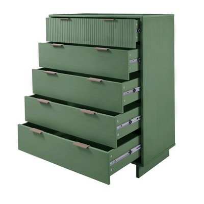 Granville Sage Green Modern 5-Drawer Chest with Metal Handles