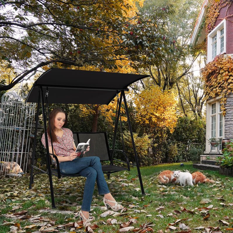 Costway 2-Seat Patio Swing Porch Swing with Adjustable Canopy for Garden Black/Dark Brown, 4 of 10