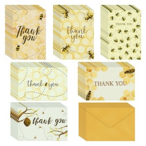 Pipilo Press 48 Pack Bulk Bumble Bee Thank you Cards with Envelopes for Baby Showers, Birthdays, 6 Designs, 4 x 6 In - 1 of 4