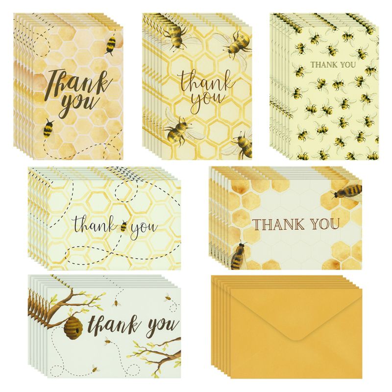 Pipilo Press 48 Pack Bulk Bumble Bee Thank you Cards with Envelopes for Baby Showers, Birthdays, 6 Designs, 4 x 6 In, 1 of 7