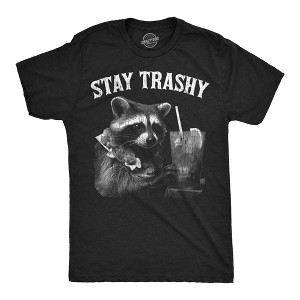 Mens Funny T Shirts Stay Trashy Sarcastic Raccoon Graphic Novelty Partying Tee For Men - Crazy Dog Men's T Shirt - 1 of 4