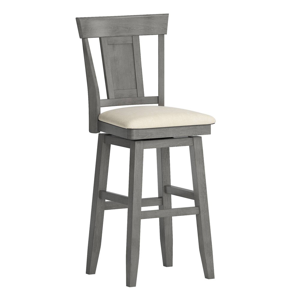 29" South Hill Panel Back Wood Swivel Height Barstool Gray - Inspire Q: Rubberwood Frame, Linen Upholstery, Swivel Feature
