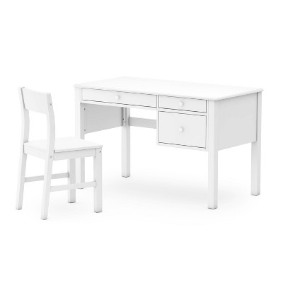 White Wooden Kids' Writing Desk with Chair and Storage Drawers