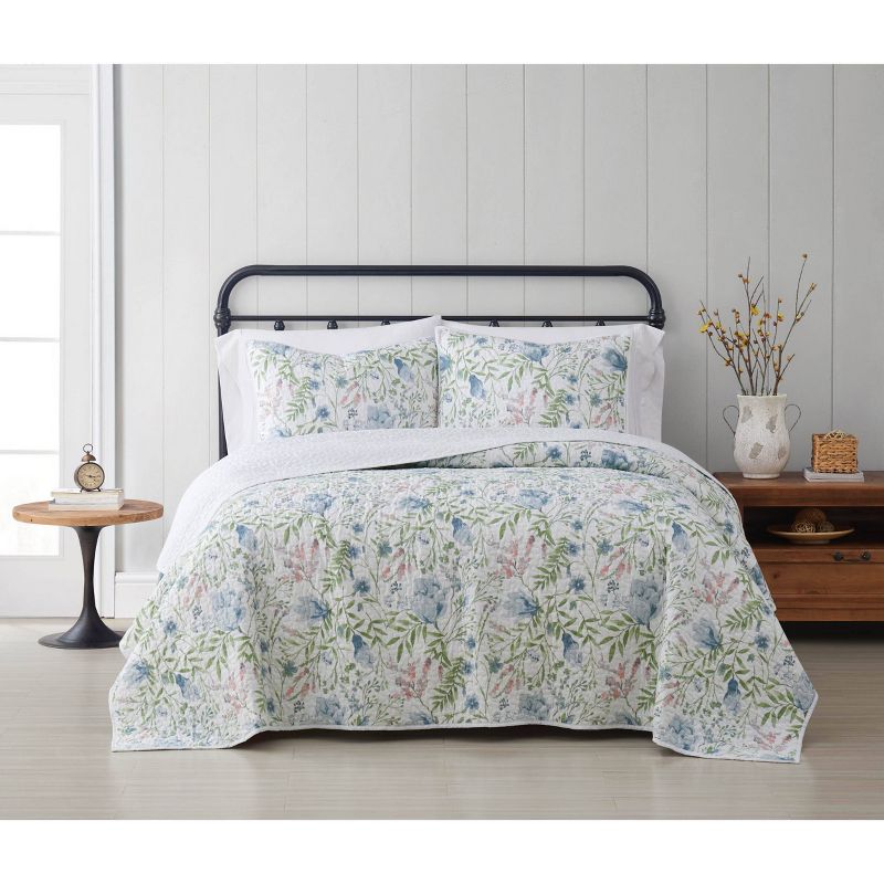 Cottage Classics Field Floral Quilt Set Blue/Green/White, 1 of 7
