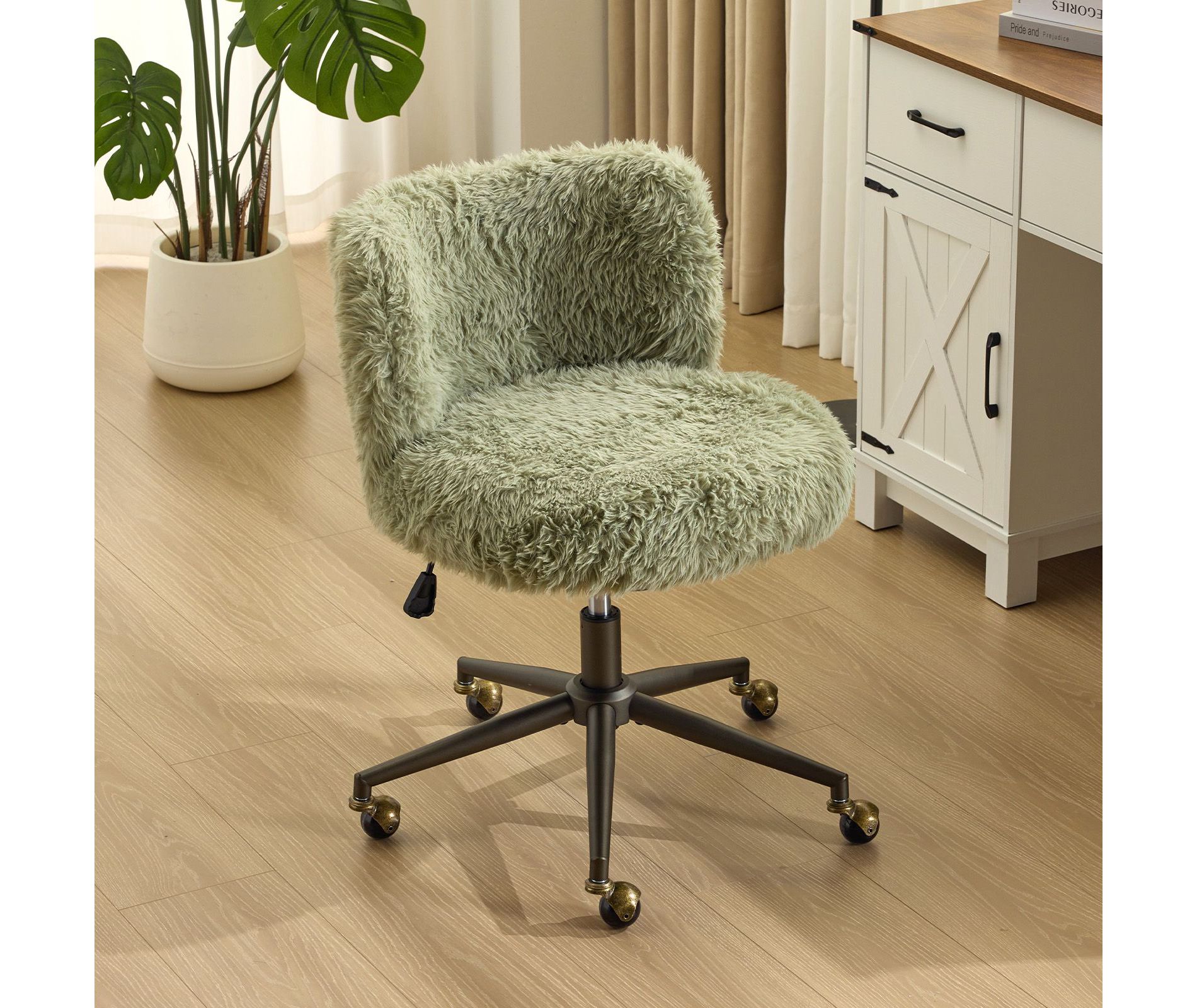 Karl Home | Plush Velvet Swivel Chair Antique Bronze Base With Wheels