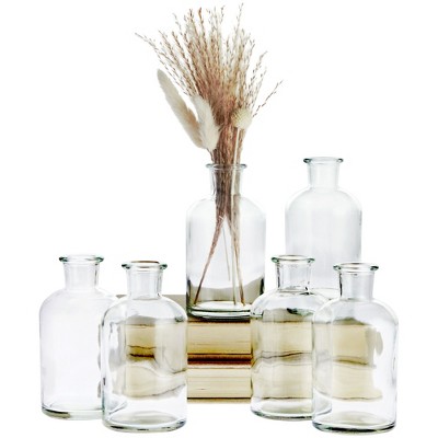 Shabby Chic Clear Vintage Glass Bottles Set - (5 Pack, Assorted Designs), Size: 5XL Bottle Set