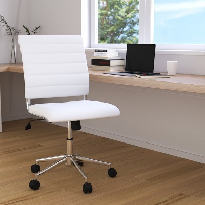 White Faux Leather Mid-Back Armless Swivel Executive Chair