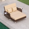 Costway 2 PCS Wicker Loveseat & Storage Ottoman with  4-Level Backrest & Soft Cushion Brown/Navy - 4 of 4