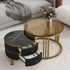 Whisen Round Nesting Tempered Glass MDF Table Top Coffee Tables with 2 Drawers - 2 of 4
