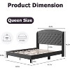 Bed Frame, Velvet Upholstered Platform Bed Frame with Button Tufted Headboard, Wood Support, Easy Assembly, No Box Spring Needed Queen Size Grey - 2 of 4