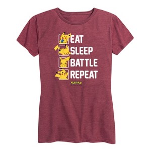 Women's - Pokémon - Eat Sleep Battle Repeat Short Sleeve Graphic T-Shirt - 1 of 4