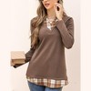 Women's Long Sleeve Contrast Collared Shirts Patchwork Work Blouse Tunics Tops - 4 of 4