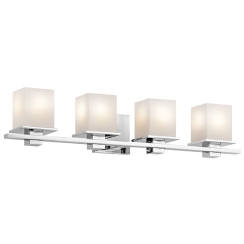Kichler 45152 Tully 4 Light 32 Wide Vanity Light Bathroom Fixture With Satin Etched Glass Shades Chrome Target