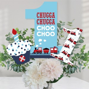 Big Dot of Happiness 1st Birthday Railroad Party Crossing - Steam Train First Birthday Party Centerpiece Sticks - Table Toppers - Set of 15 - 1 of 4