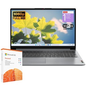 Lenovo IdeaPad 1 15.6" FHD Laptop, Celeron N4500, UHD Graphics, 20GB DDR4, 128GB eMMC + 1TB SSD, Wi-Fi 6, Windows 11 Home, Gray - 1 of 4