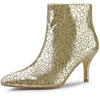 Allegra K Women's Pointed Toe Sparkly Stiletto Heels Ankle Boots