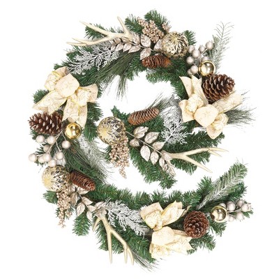 coucheta 6FT Pre-Lit Christmas Garland with Lights for Front Door, Battery Operated Lighted Artificial Xmas Decoration with Silver Ornaments