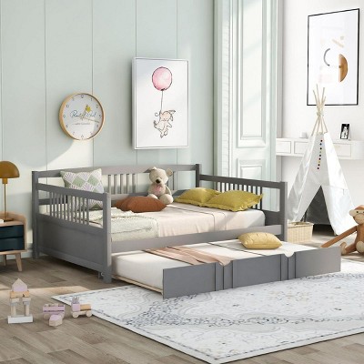 Streamdale Full Size Daybed Wood Bed with Twin Size Trundle, Gray