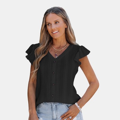 Women's Chic Ruffled Button-Down Top with Textured Detailing - Cupshe