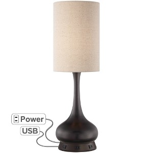 360 Lighting Modern Table Lamp with USB and AC Power Outlet Workstation Charging Base 24.5" High Espresso Bronze Droplet Living Room Desk Office - 1 of 4