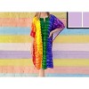 HAPPY BAY Women's Loungewear Summer Dailywear Relaxed Fit Rainbow Stripe Caftan Short Evening Gown 2X-3X Multicolored Stripe - 4 of 4