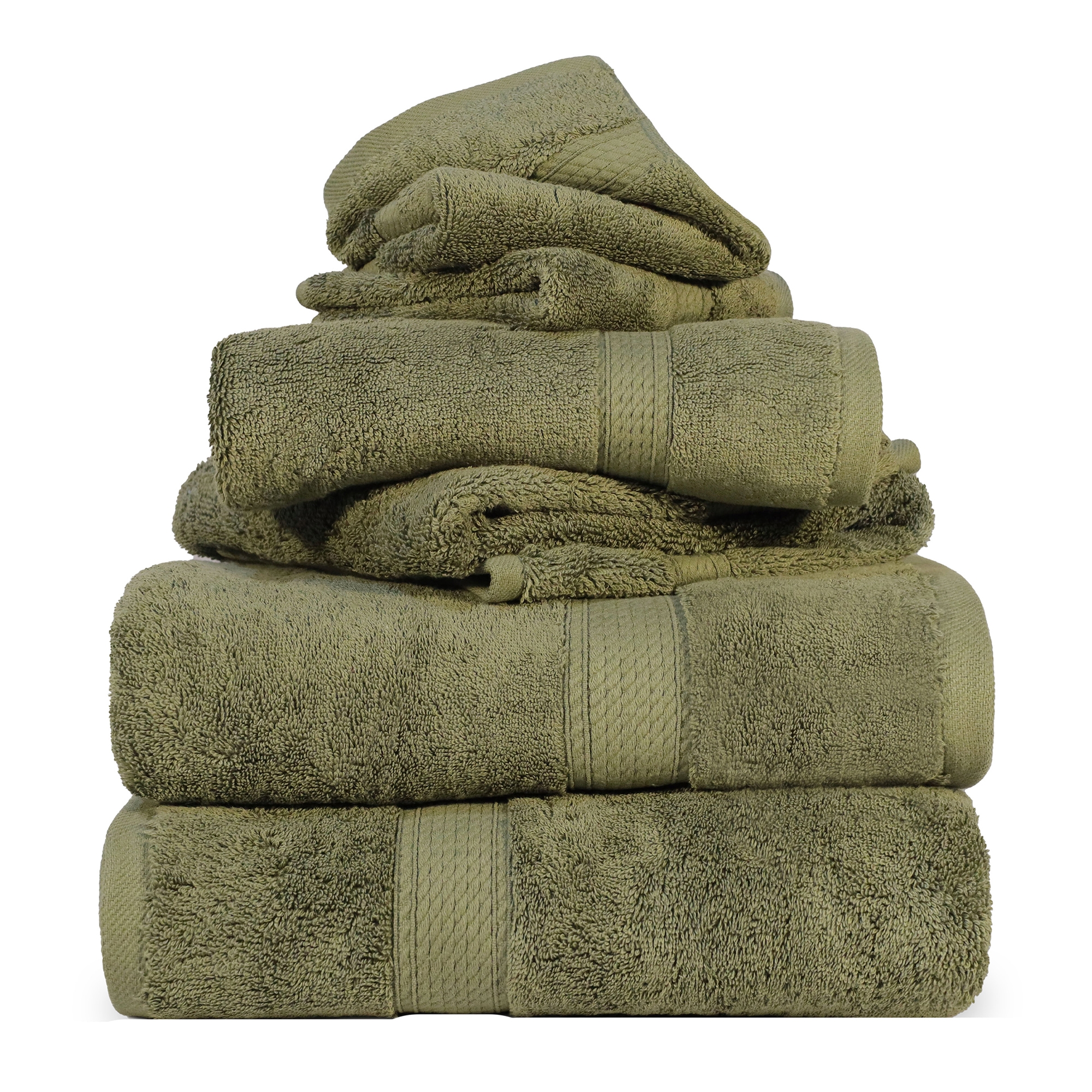 Egyptian Cotton Heavyweight Towel and Washcloth Set, Forest Green