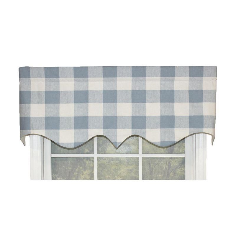 Grande Check Regal Style 3" Rod Pocket Valance 50" x 17" Blue by RLF Home, 1 of 5
