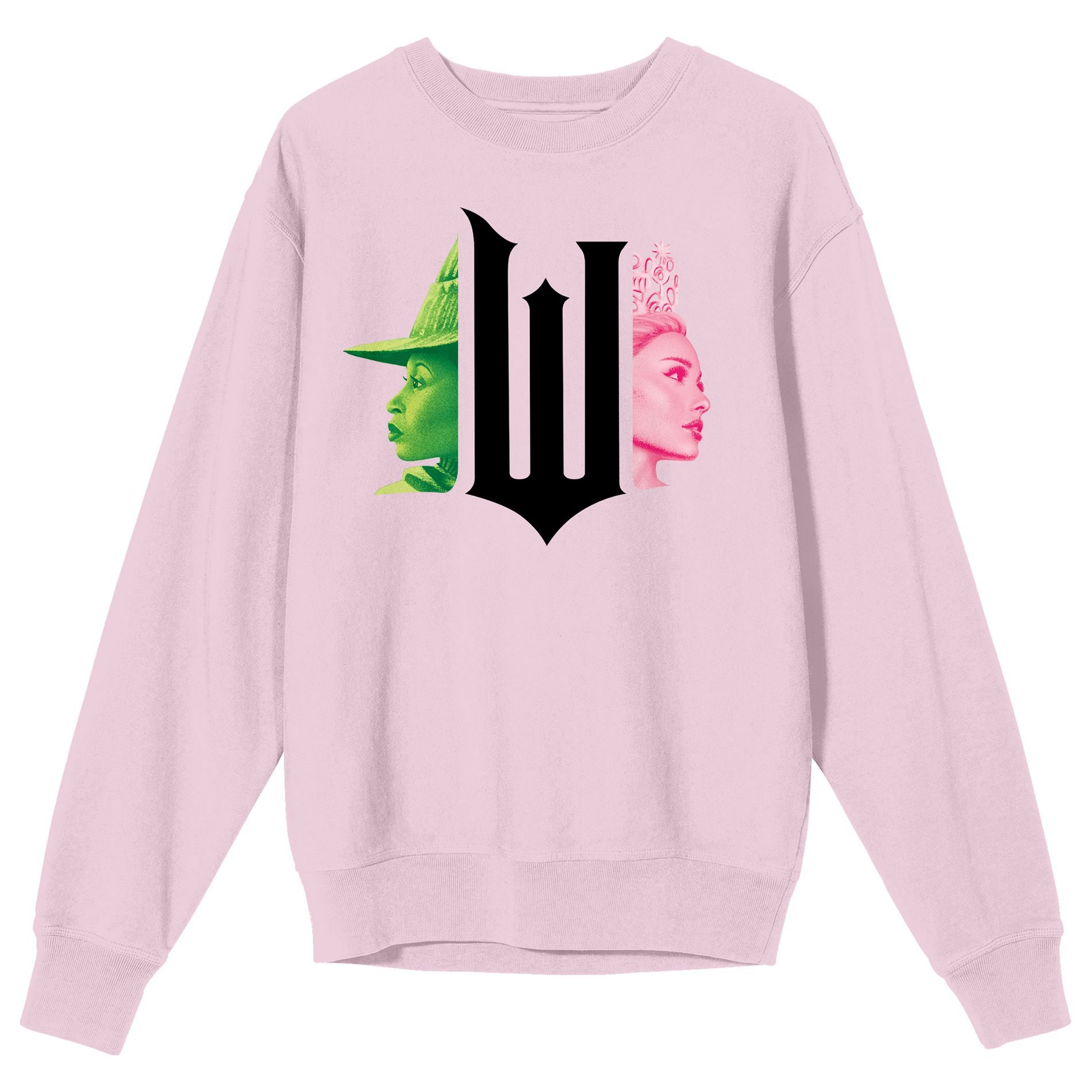 Wicked Part 1 W Character Graphics Women's Cradle Pink Crew Neck Long Sleeve Sweatshirt