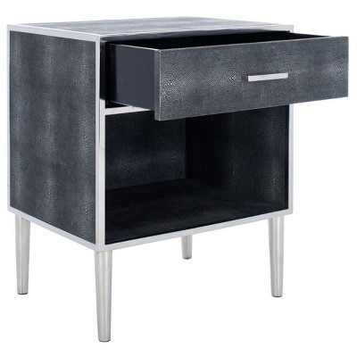 Tammy Transitional Black Faux Shagreen Silver Accent Nightstand