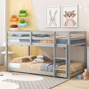 Whisen Twin over Twin Wood Floor Bunk Bed with Full Length Guardrail and Ladder - 1 of 4