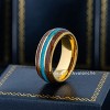 Jewelry Avalanche 8mm Dome Gold IP Wood & Turquoise Inlay Tungsten Carbide Mens Wedding Band - 2 of 4