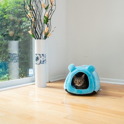 Small Cornflower Blue Velvet Round Pet Bed with Ears