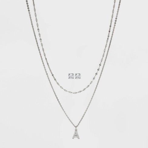 Silver Plated Paperlink Chain And Pierced Cubic Zirconia Necklace