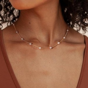 Attop Dainty 14K Gold Plated Simple White Pearls Choker Necklace Elegant Tiny Small Pearl Necklaces - 1 of 4