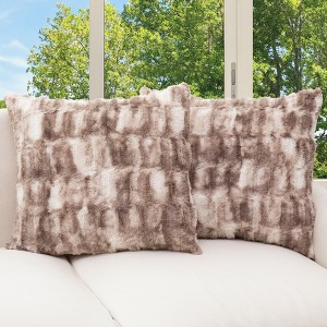 Cheer Collection Luxuriously Soft Faux Fur Throw Pillow With Inserts, Set of 2 - Marble Brown - 1 of 4