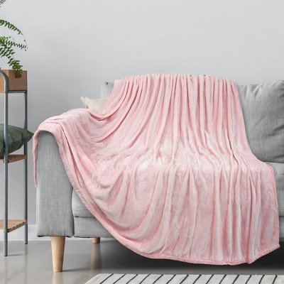 Light Pink Fleece Throw Blanket for Sofa and Bed