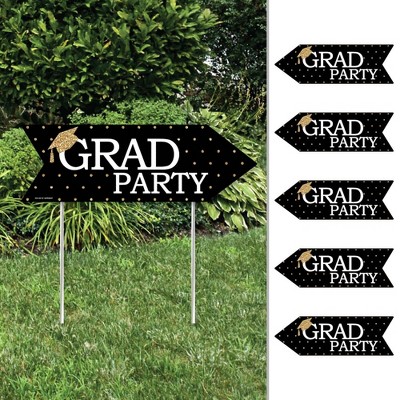 Big Dot of Happiness Tassel Worth The Hassle - Gold - Arrow Graduation Party Direction Signs - Double Sided Outdoor Yard Signs - Set of 6