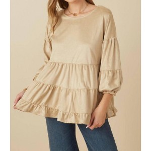 Women's Suede Peplum Blouse - Hayden LA - 1 of 4