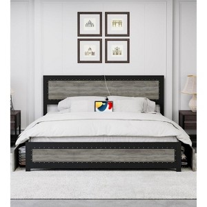 coucheta Bed Frame with Headboard & Charge Station, Platform Bed Frame with 4 Storage Drawers, No Box Spring Needed, Noise Free, Easy Assembly - 1 of 4