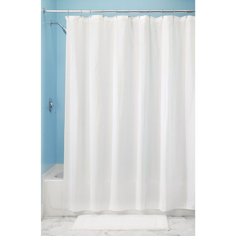 mDesign Long Herringbone Weave Fabric Shower Curtain - 72" x 84" - White, 2 of 7