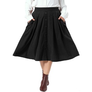 Women's Plus Size Corduroy Vintage Button Decor Elastic High Waist