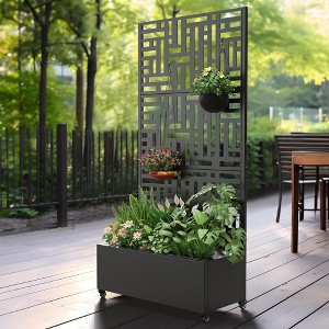 72-in H x 35-in L x 16-in W Black Metal Planter with Trellis ( Street ) - 1 of 4