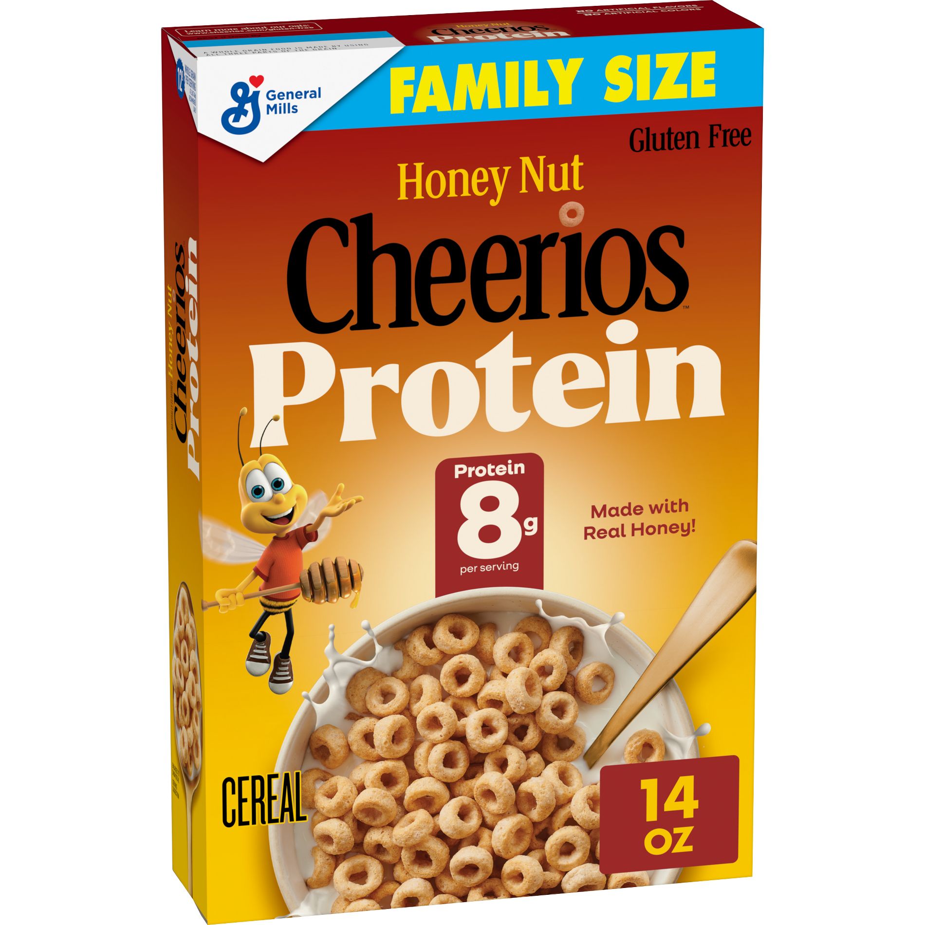Cheerios Protein Gluten Free Honey Nut Family Size Breakfast Cereal - 14oz