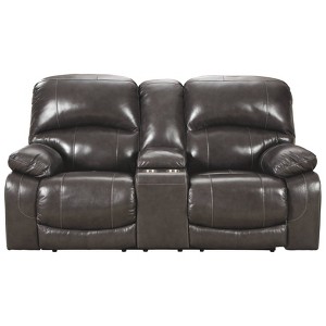 Hallstrung Power Reclining Loveseat with Console/Adjustable Headrest Gray - Signature Design by Ashley