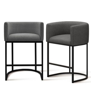 NEWLAYOUT Counter Height Bar Stools Set of 2, 24" Height Barstools for Dining Room, Upholstered Bar Chair for Kitchen Island, Carbon Gray - 1 of 4