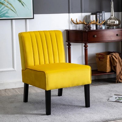 Yellow mid-century modern chair set of 2 with minimalist design, elegant velvet upholstery and solid wood legs