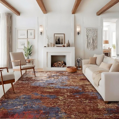 Machine Washable Area Rugs, Modern Abstract Contemporary Floor Cover, Foldable Low Pile Throw Carpet for Bedroom, Living Room, Office