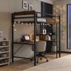 VYNXARIA Twin Size Loft Bed with L Shaped Desk and Shelves, Safety Guard & Ladder, Space-Saving, No Noise, No Box Spring Needed, Brown Wood - 3 of 4